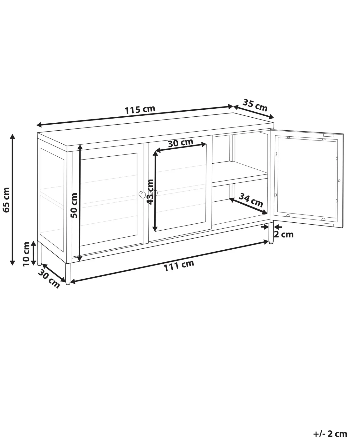 Glas vitrine skænk NEWPORT Metal 115 cm Hvid