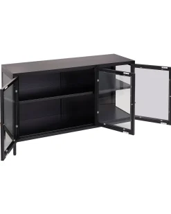 Glas vitrine skænk NEWPORT Metal 115 cm Sort