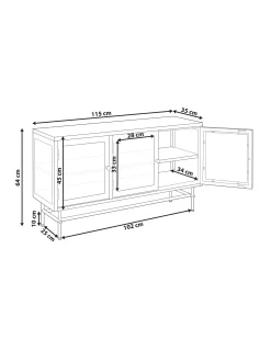 Glas vitrine skænk NEWPORT Metal 115 cm Sort