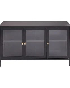 Glas vitrine skænk NEWPORT Metal 115 cm Sort