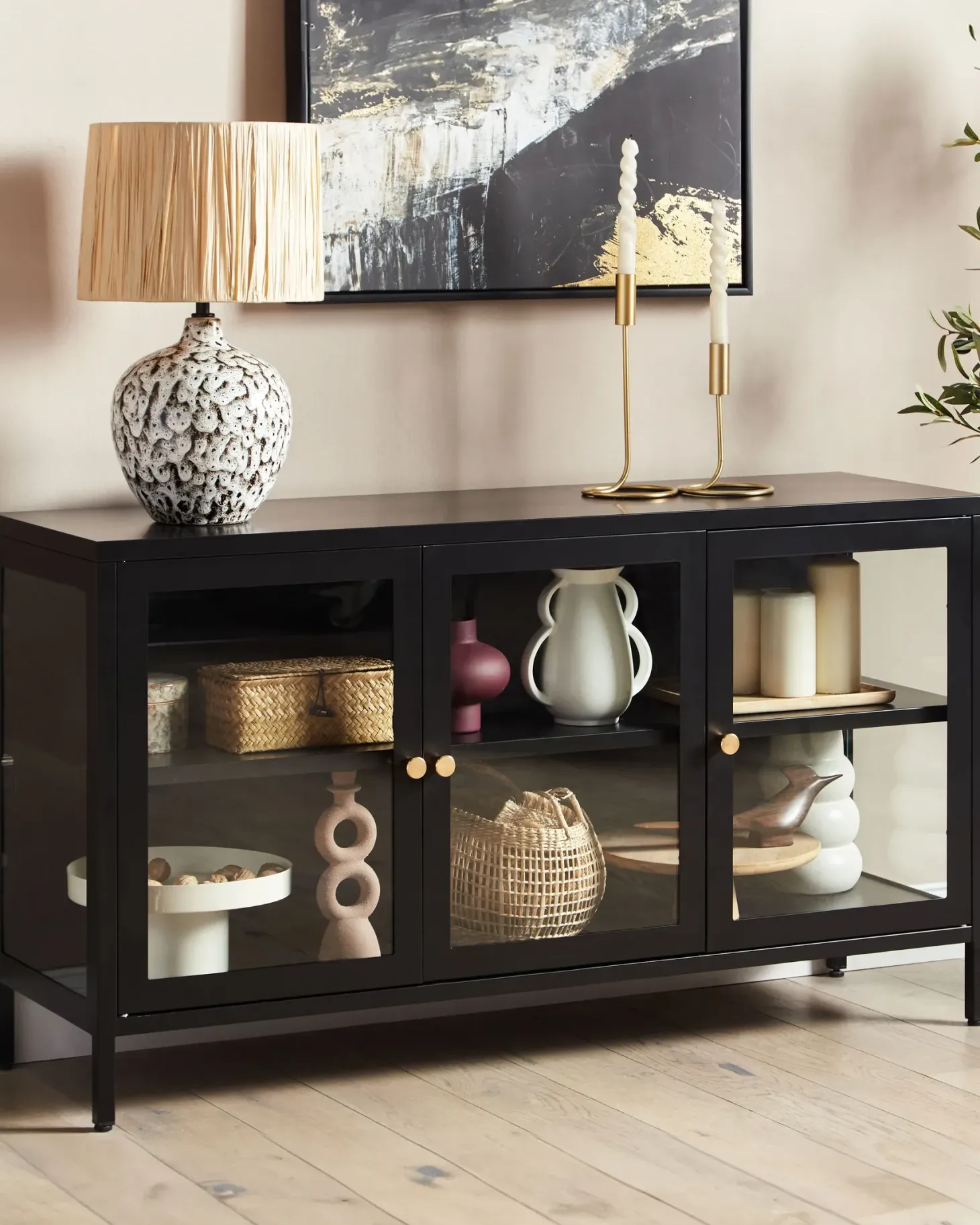 Glas vitrine skænk NEWPORT Metal 115 cm Sort