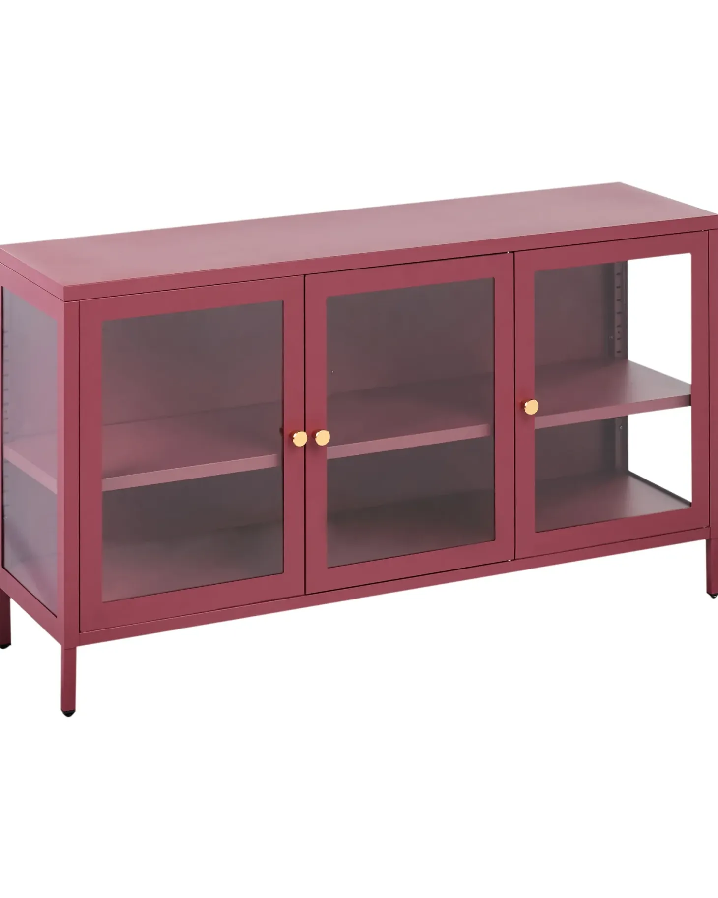 Glas vitrine skænk NEWPORT Metal 115 cm Mørkerød