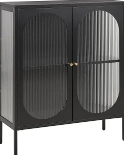 Glas vitrine skænk SARRE Metal 90 cm Sort