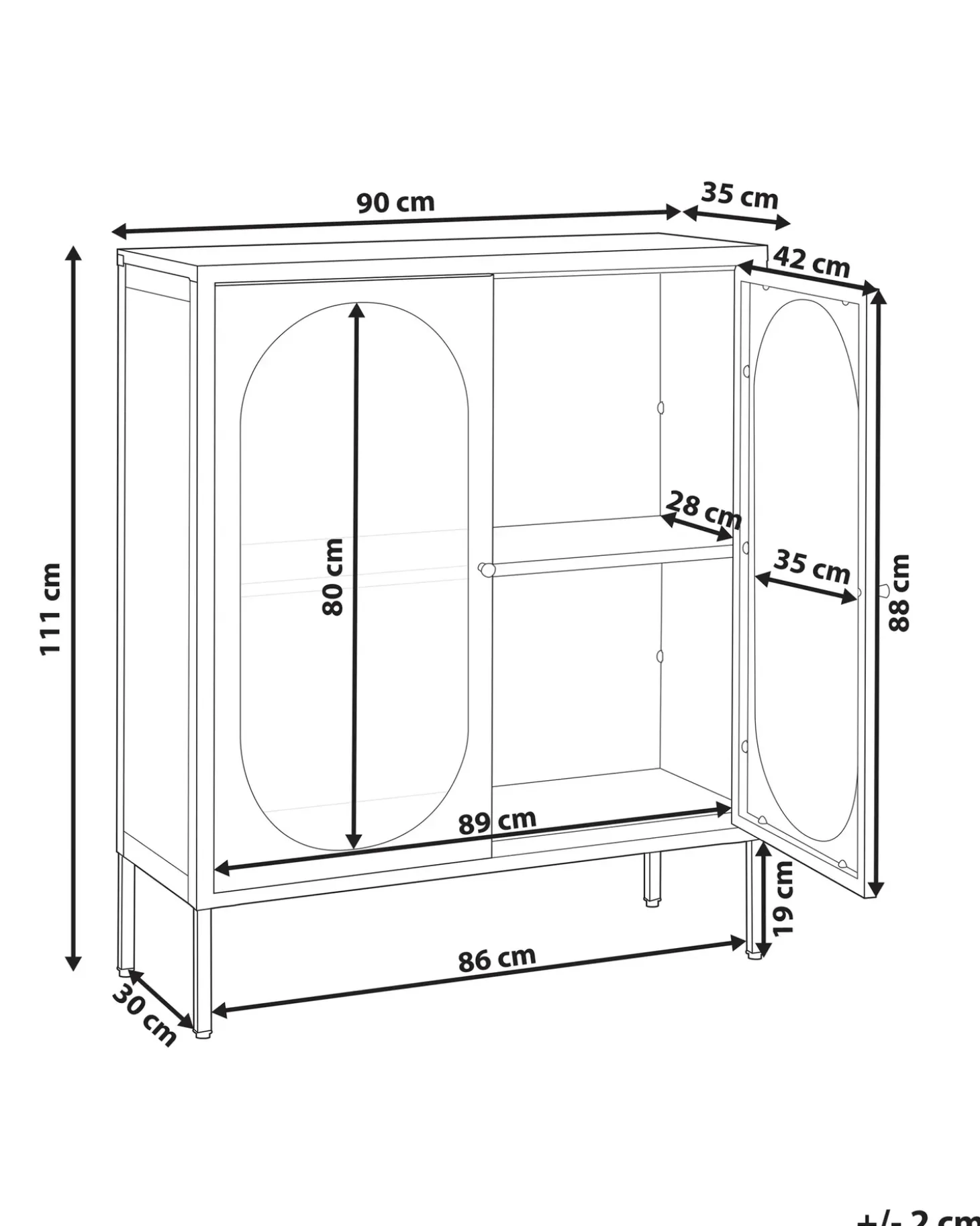 Glas vitrine skænk SARRE Metal 90 cm Sort