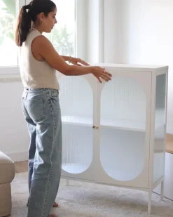 Glas vitrine skænk SARRE Metal 90 cm Hvid