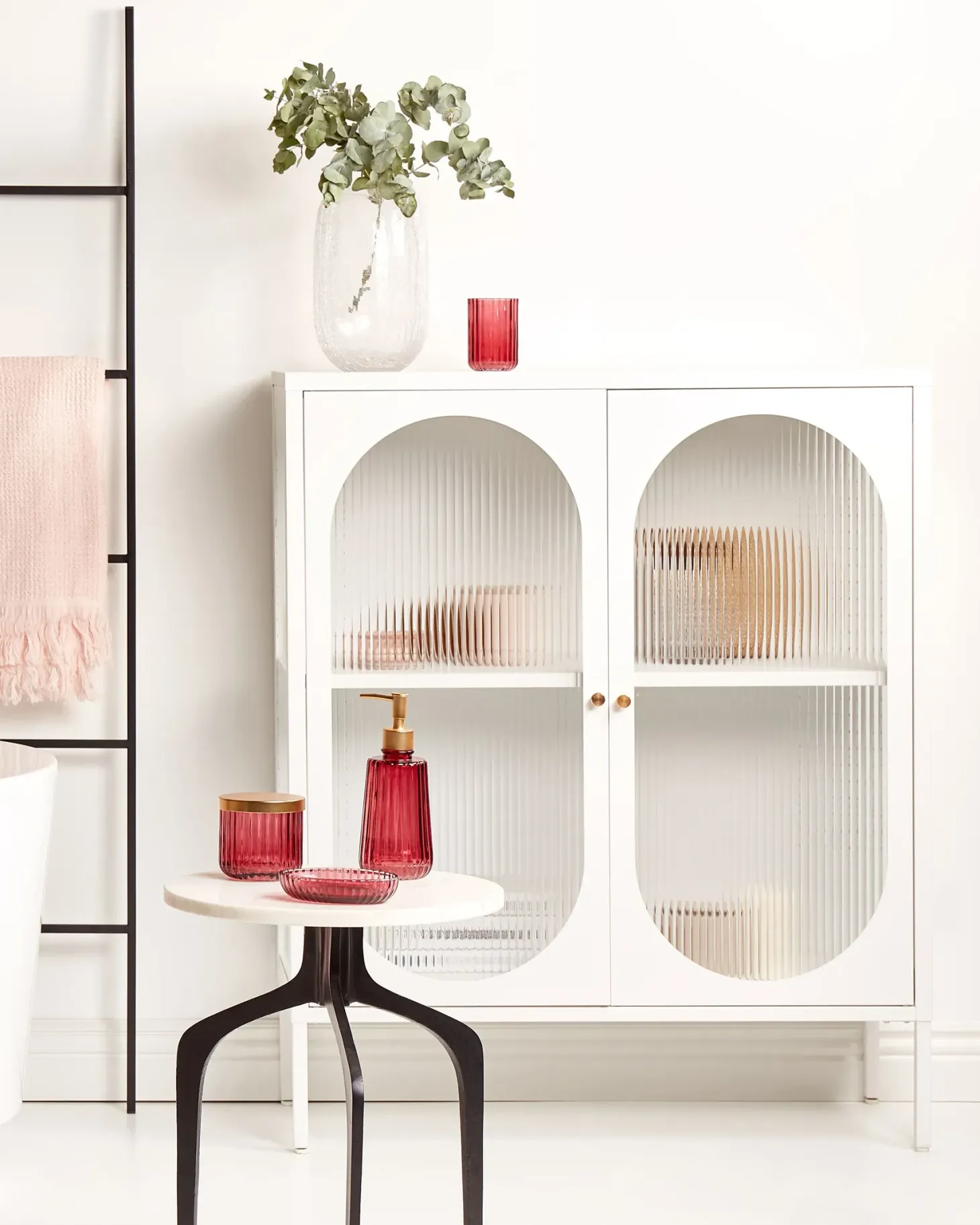 Glas vitrine skænk SARRE Metal 90 cm Hvid