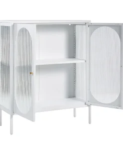 Glas vitrine skænk SARRE Metal 90 cm Hvid
