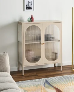 Glas vitrine skænk SARRE Metal 90 cm Beige