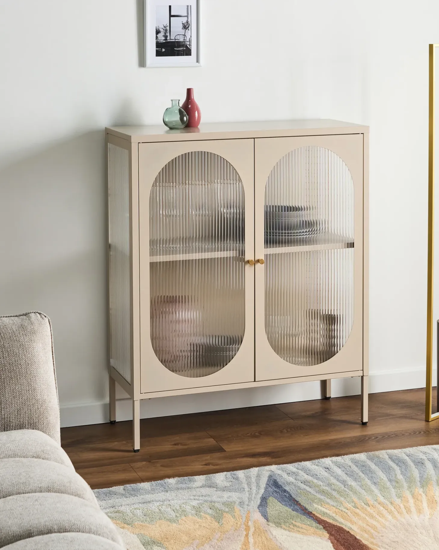 Glas vitrine skænk SARRE Metal 90 cm Beige