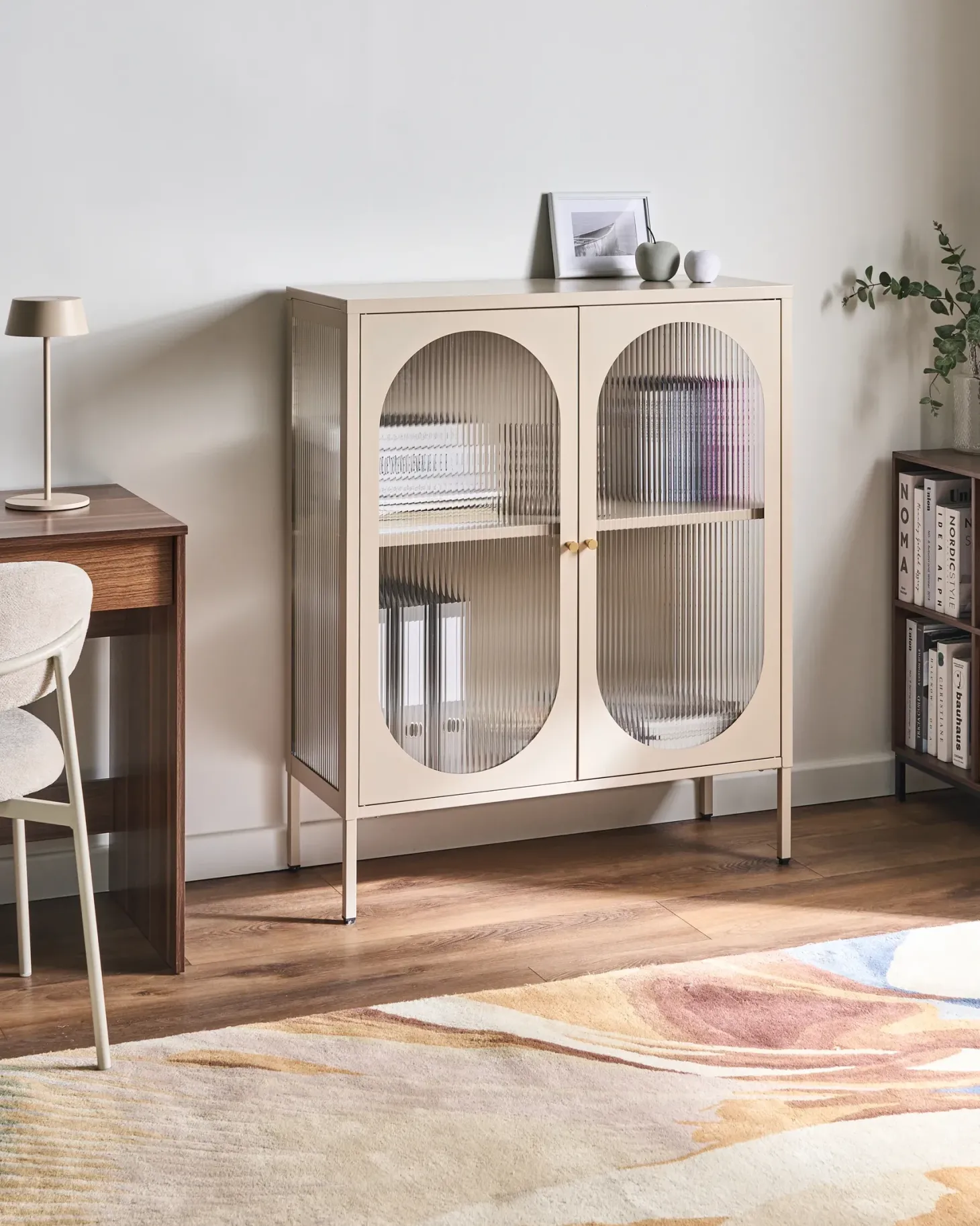 Glas vitrine skænk SARRE Metal 90 cm Beige