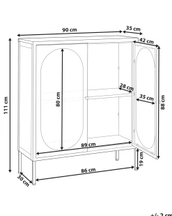 Glas vitrine skænk SARRE Metal 90 cm Beige