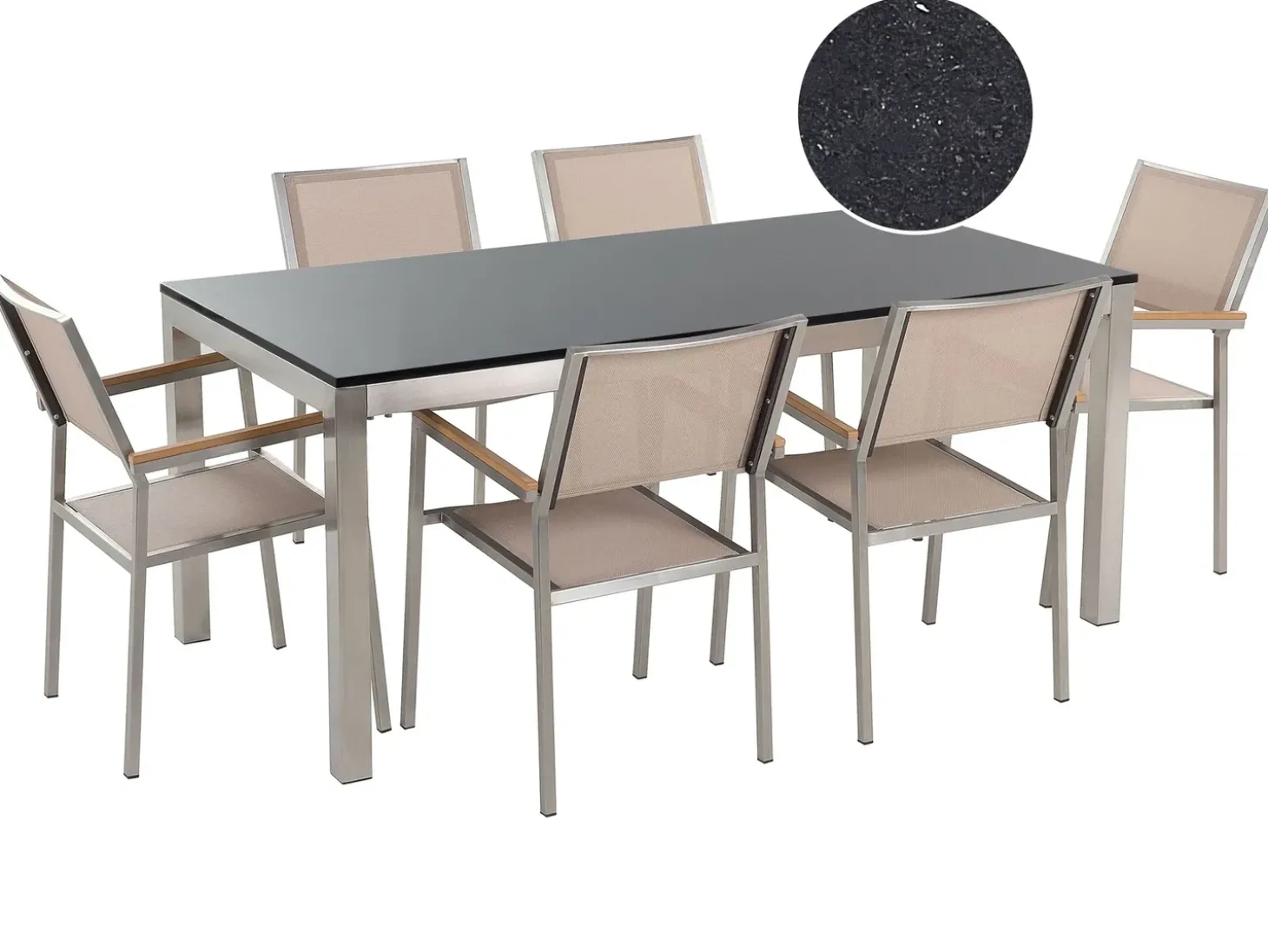 GROSSETO 6 personers Havemøbelsæt Sort/beige Granit Poleret