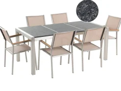 GROSSETO 6 personers Havemøbelsæt Sort/beige Basalt Trippelplade Flammet