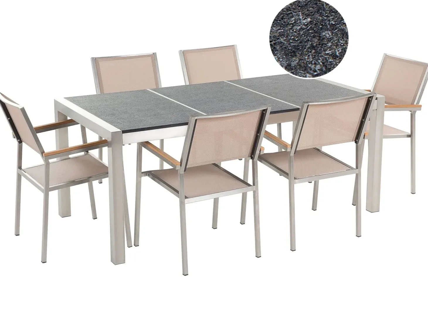 GROSSETO 6 personers Havemøbelsæt Sort/beige Basalt Trippelplade Flammet