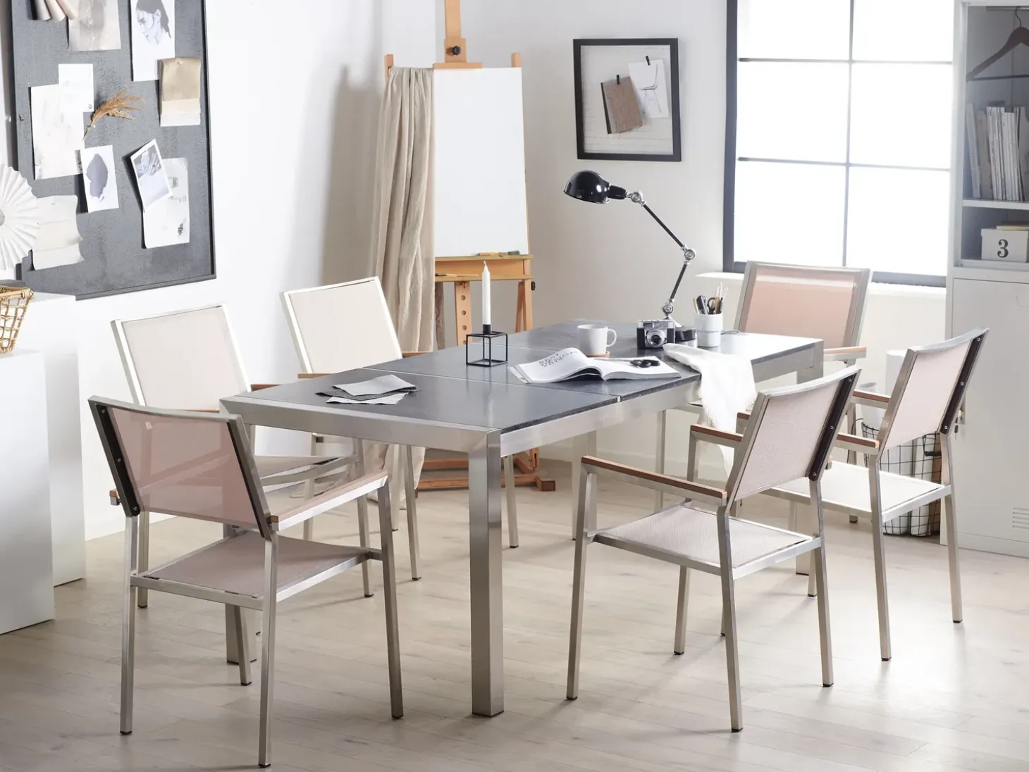 GROSSETO 6 personers Havemøbelsæt Sort/beige Basalt Trippelplade Flammet