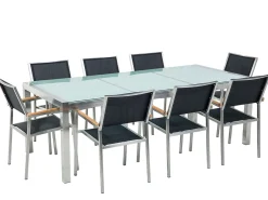 GROSSETO 8 personers Havemøbelsæt Transparent/sort Krakeleret glas