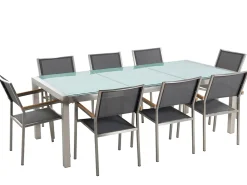 GROSSETO 8 personers Havemøbelsæt Transparent/grå Krakeleret glas