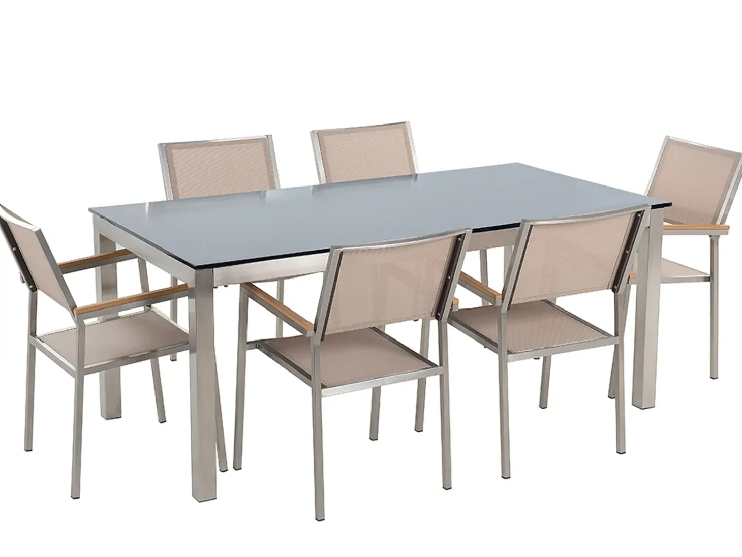 GROSSETO 6 personers Havemøbelsæt Sort/beige Hærdet glas