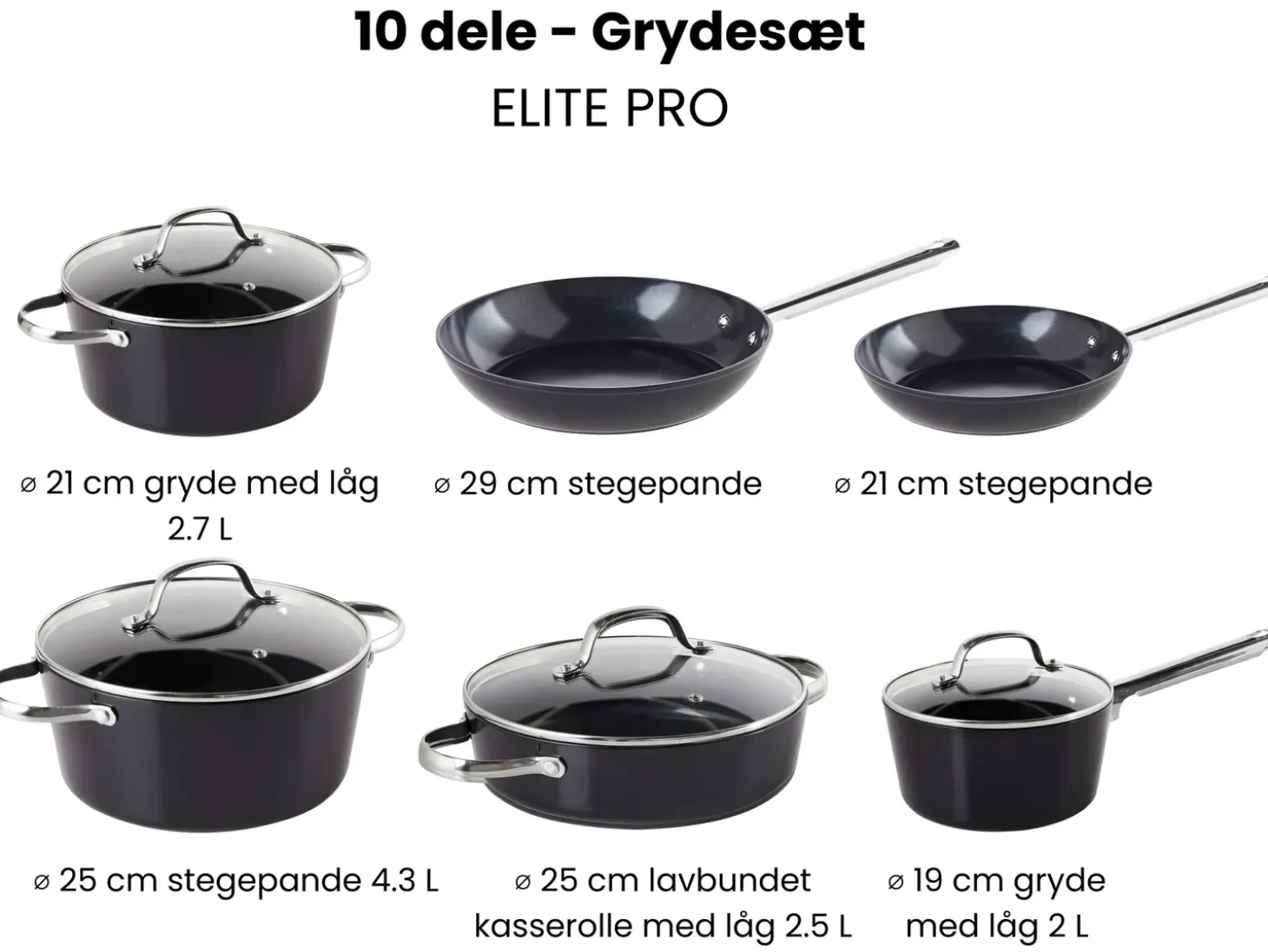 Grydesæt med 10 dele ELITE PRO Sort