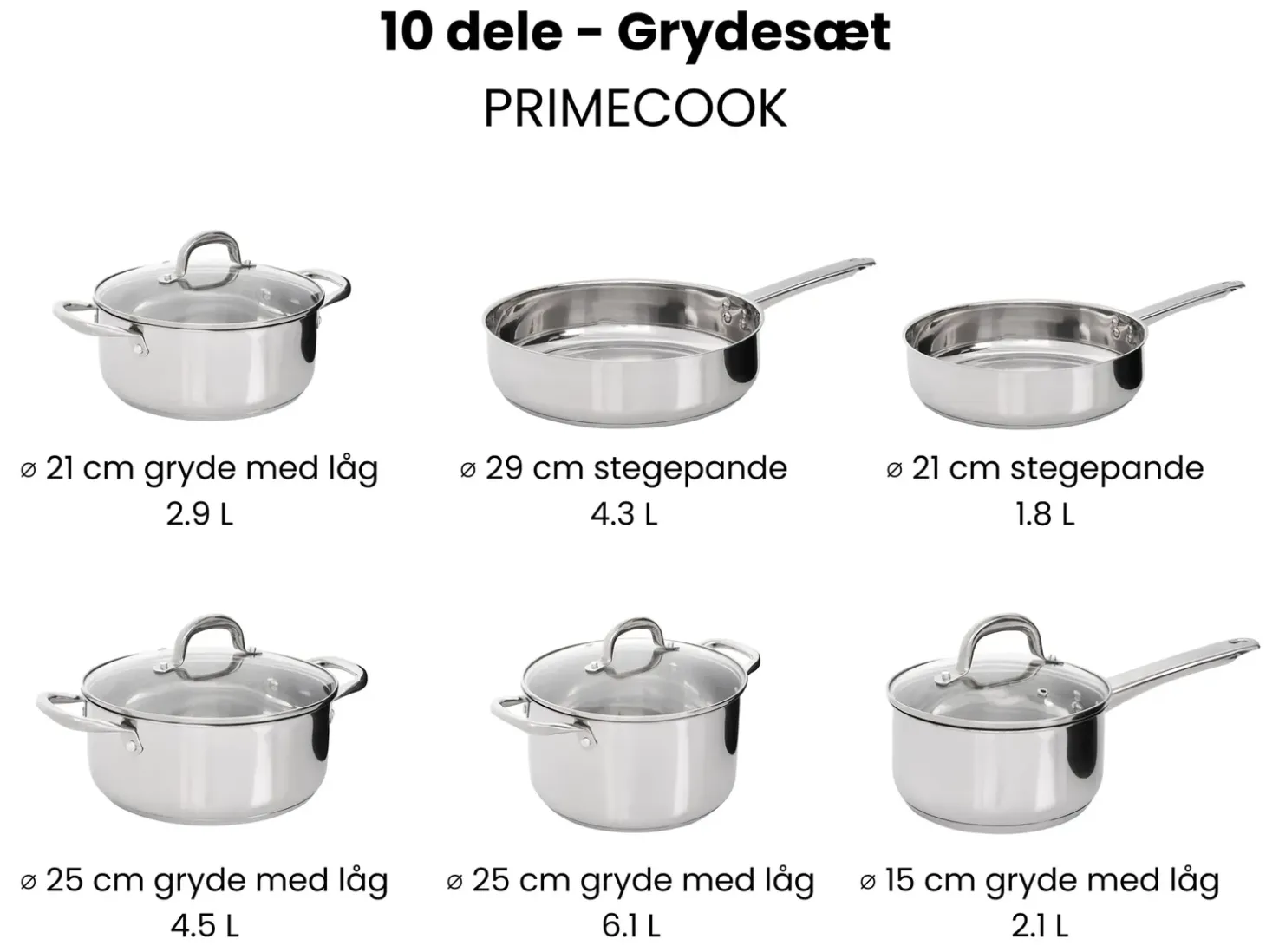 Grydesæt med 10 dele PRIMECOOK Rustfrit stål Sølv