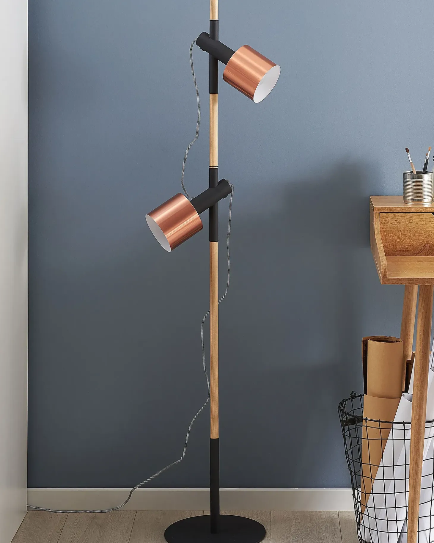 Gulvlampe OWENS Justerbar Egetræ Sort