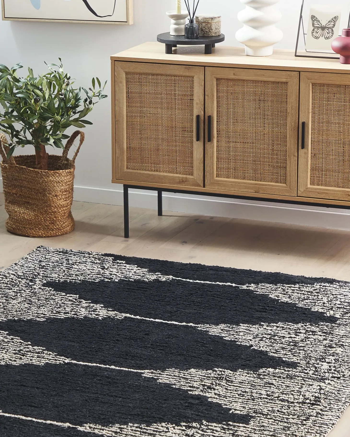 Gulvtæppe BATHINDA Sort/hvid 160 x 230 cm Bomuld