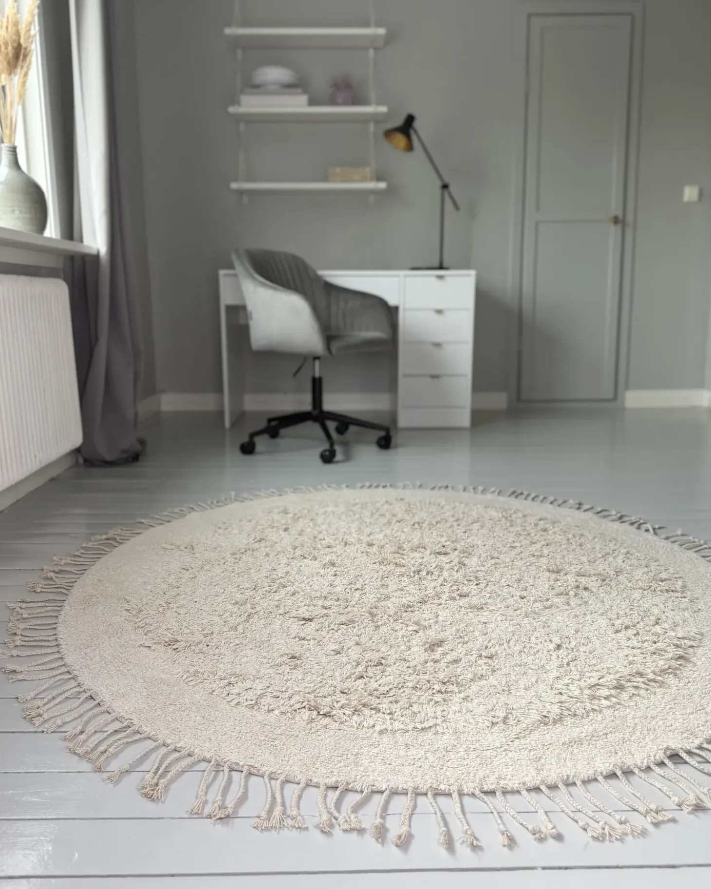 Gulvtæppe BITLIS Lys Beige ø 140 cm Bomuld