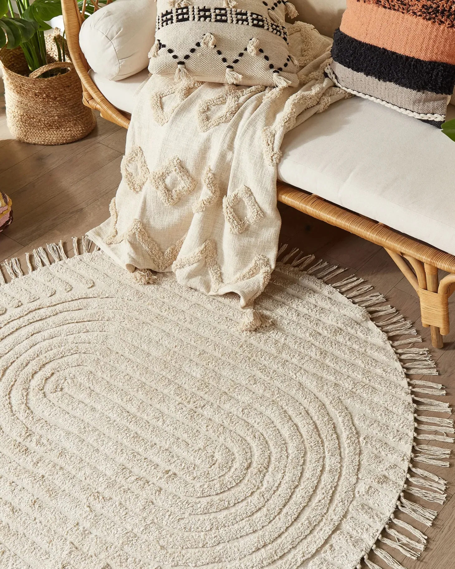 Gulvtæppe HALFETI Lys Beige ø 140 cm Bomuld