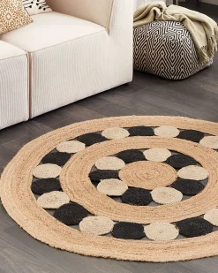 Gulvtæppe HOVIT Sort ø 140 cm Jute