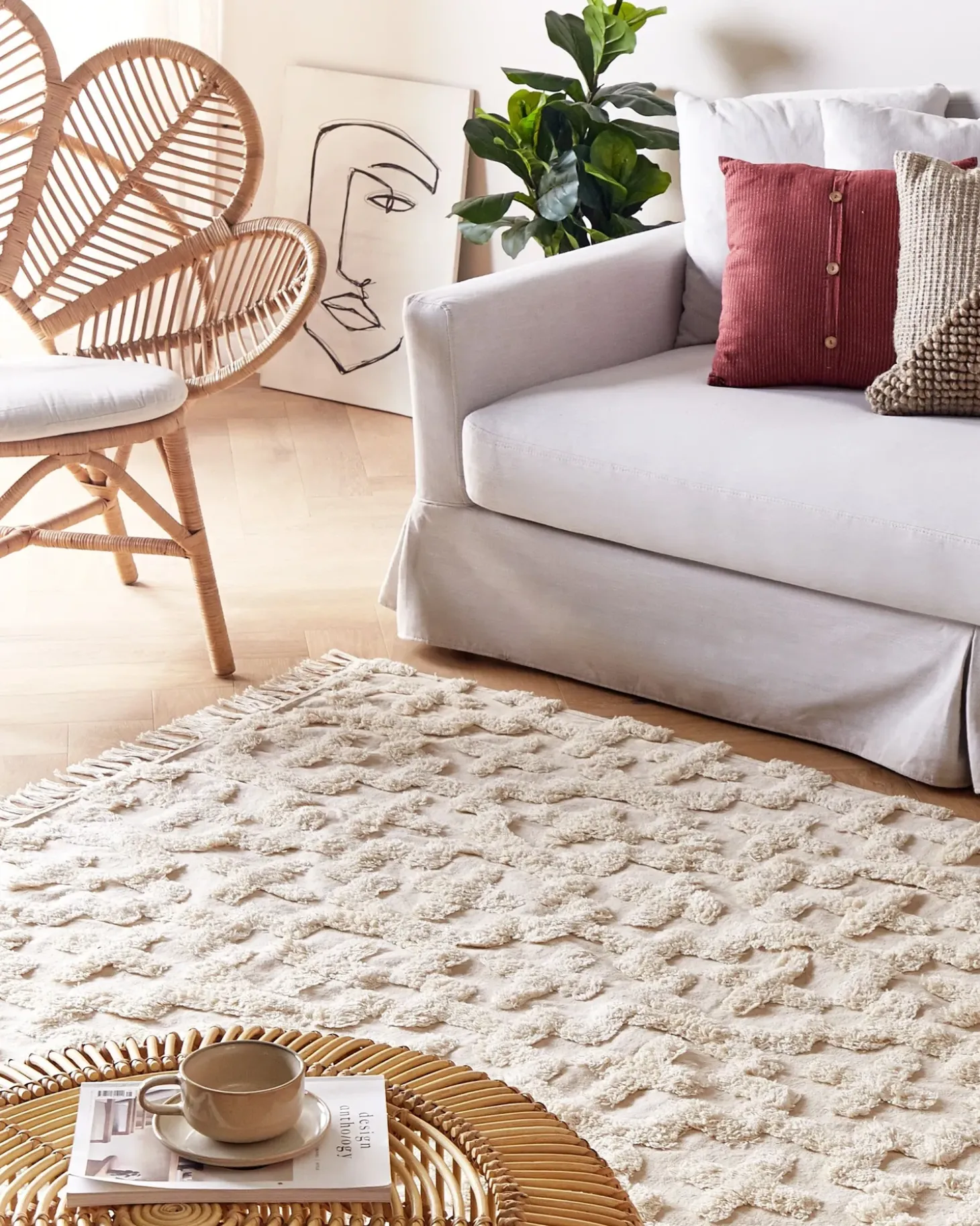 Gulvtæppe ITANAGAR Beige 160 x 230 cm Bomuld