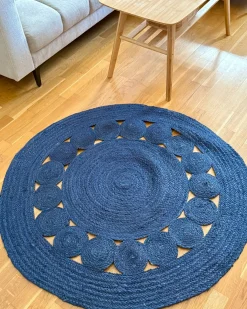 Gulvtæppe KOYUNLU Mørkeblå ø 120 cm Jute