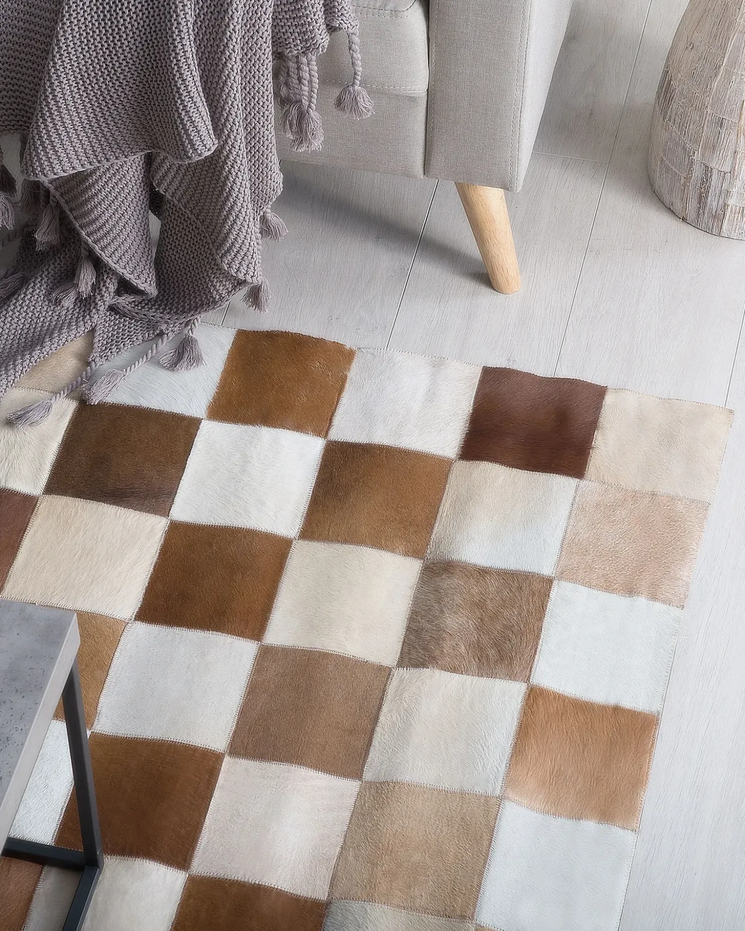 Gulvtæppe SOLMAZ Beige 140 x 200 cm Ægte læder
