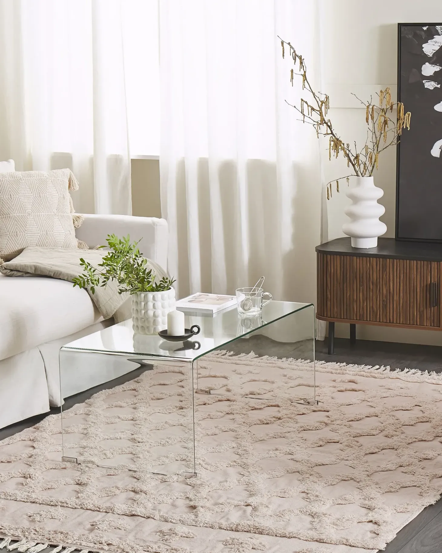 Gulvtæppe SULUOVA Beige 140 x 200 cm Bomuld
