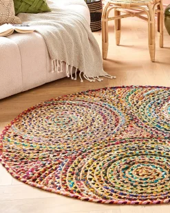 Gulvtæppe YENICE Multifarvet ø 140 cm Jute