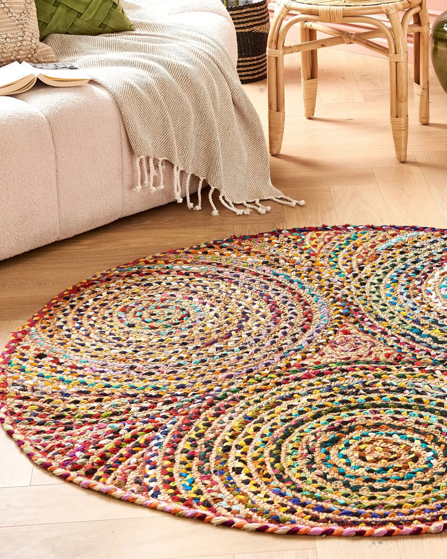 Gulvtæppe YENICE Multifarvet ø 140 cm Jute