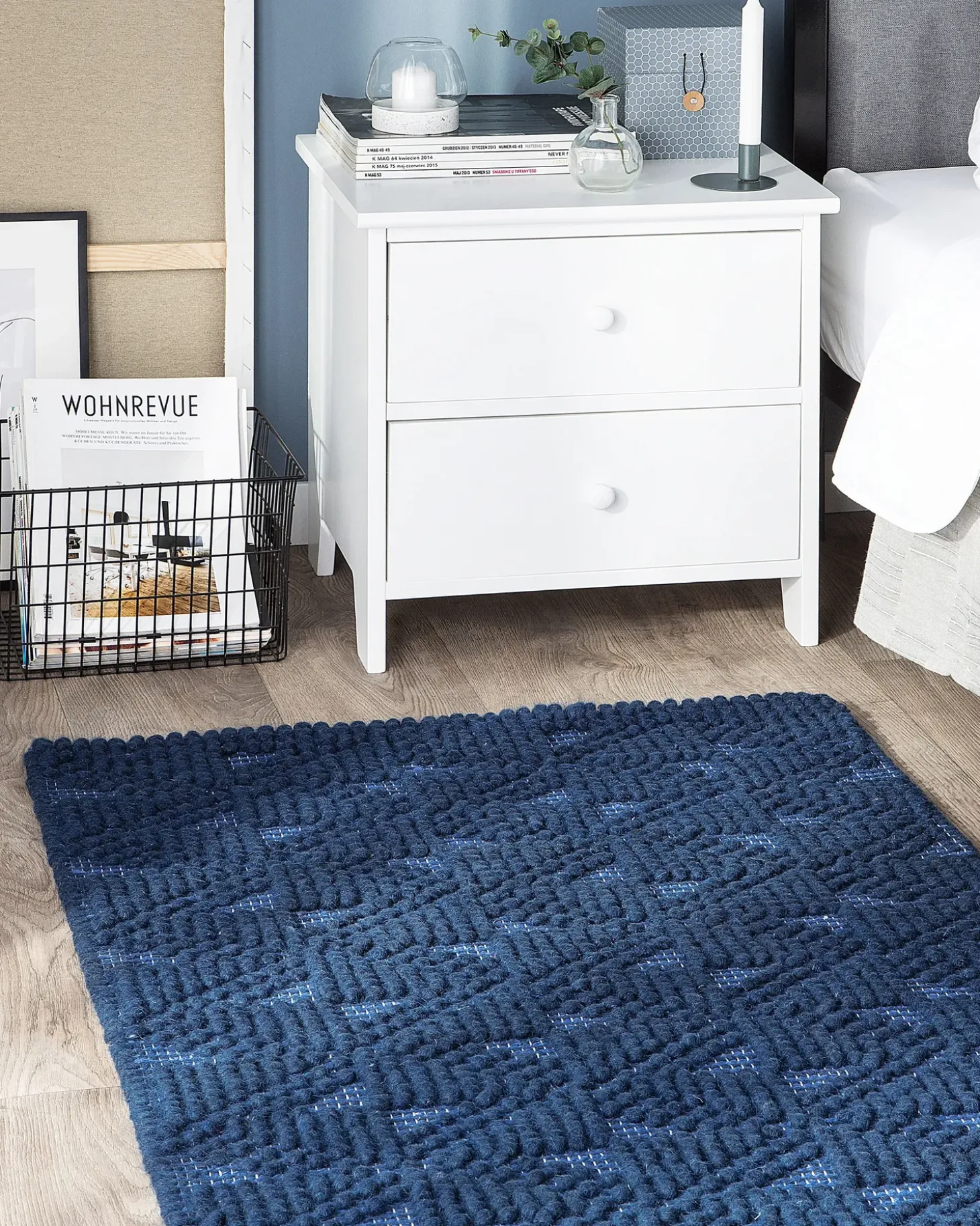 Gulvtæppe SAVRAN Navy Blå 80 x 150 cm Uld
