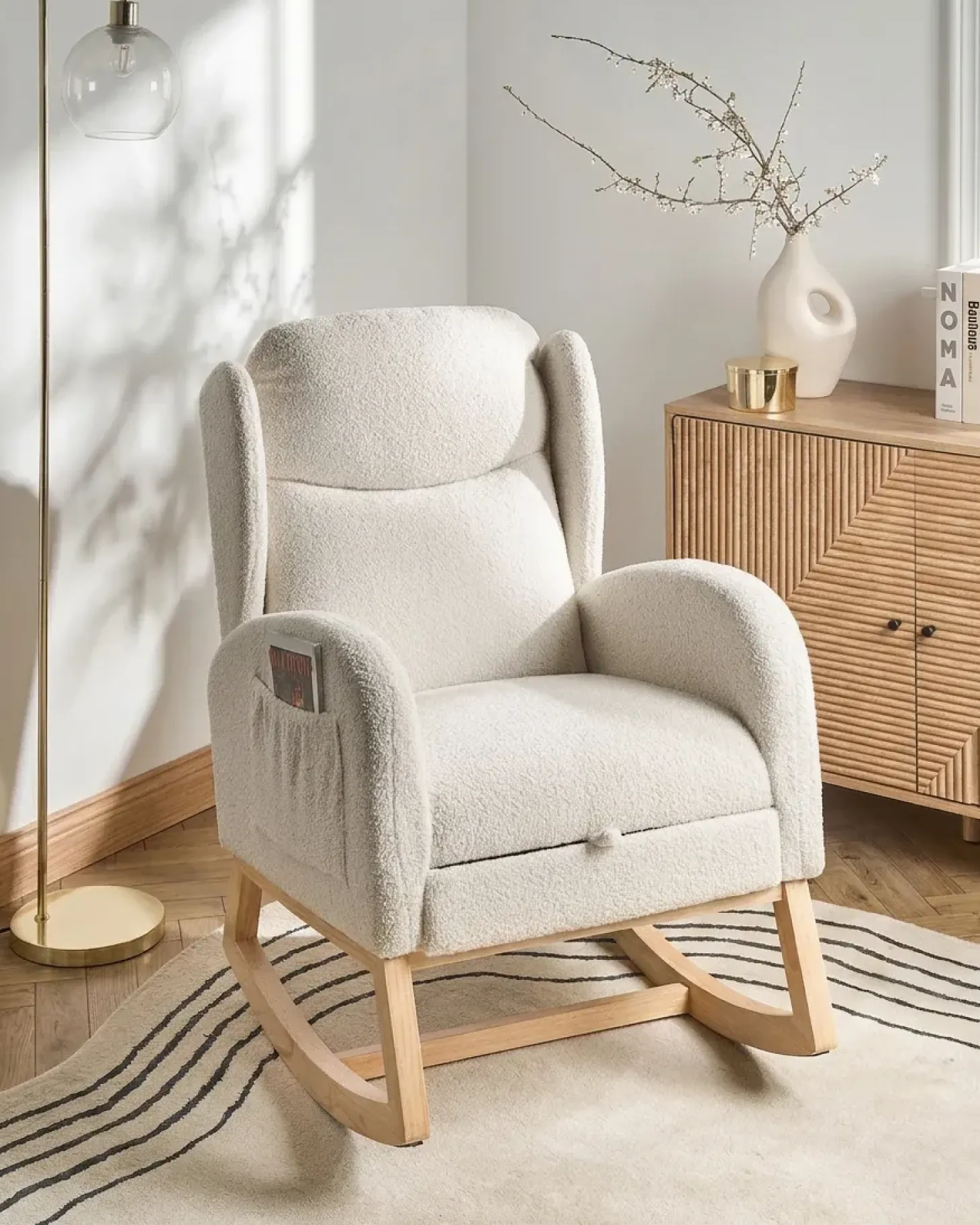 Gyngestol HASLEV Inkl. fodstøtte Boucle Cremehvid