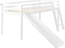 Halvhøj seng Fyretræ STAPLE 90 x 200 cm Med en rutsjebane Hvid