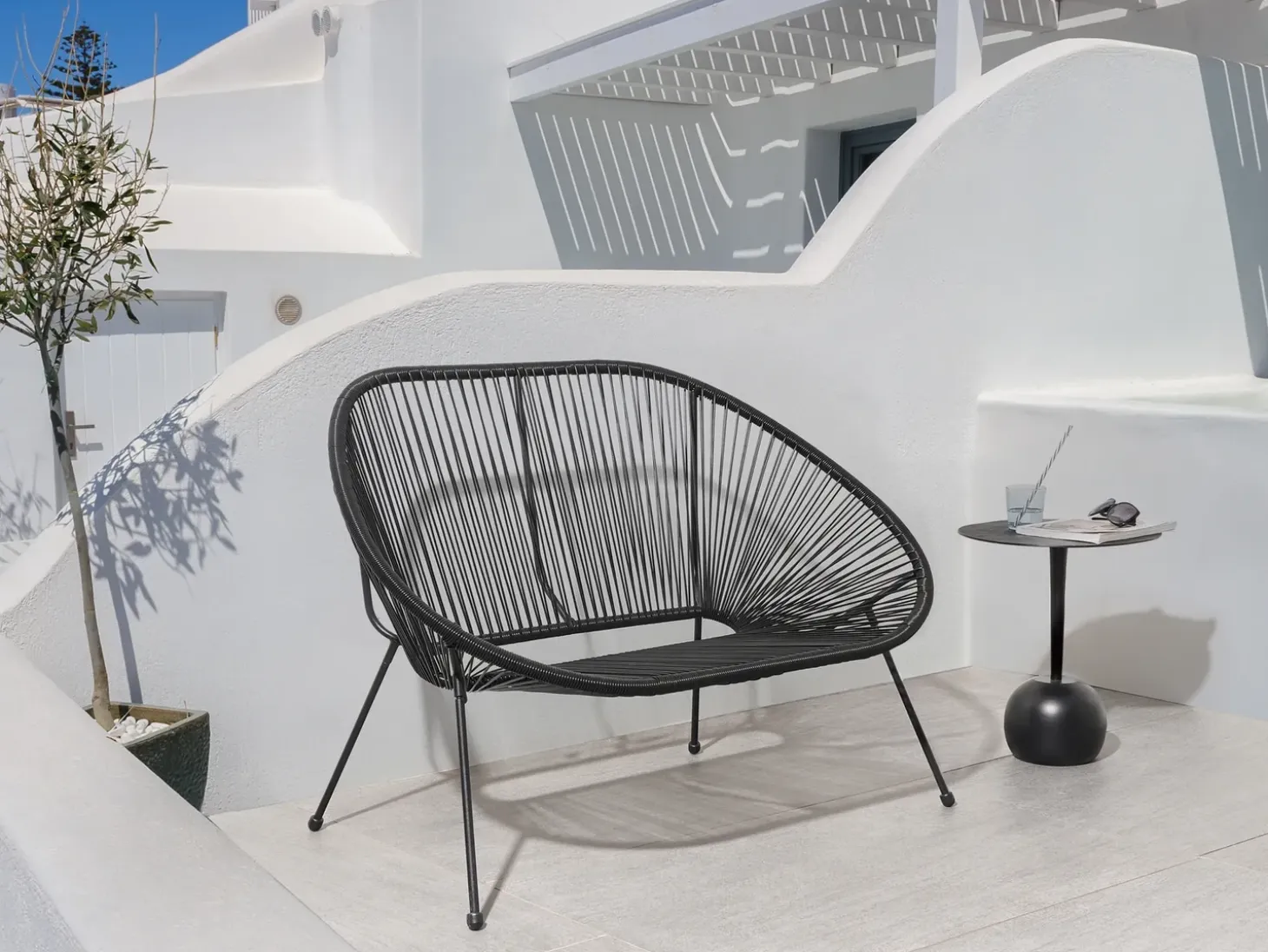 Havebænk ACAPULCO II 113 cm PE-rattan Sort