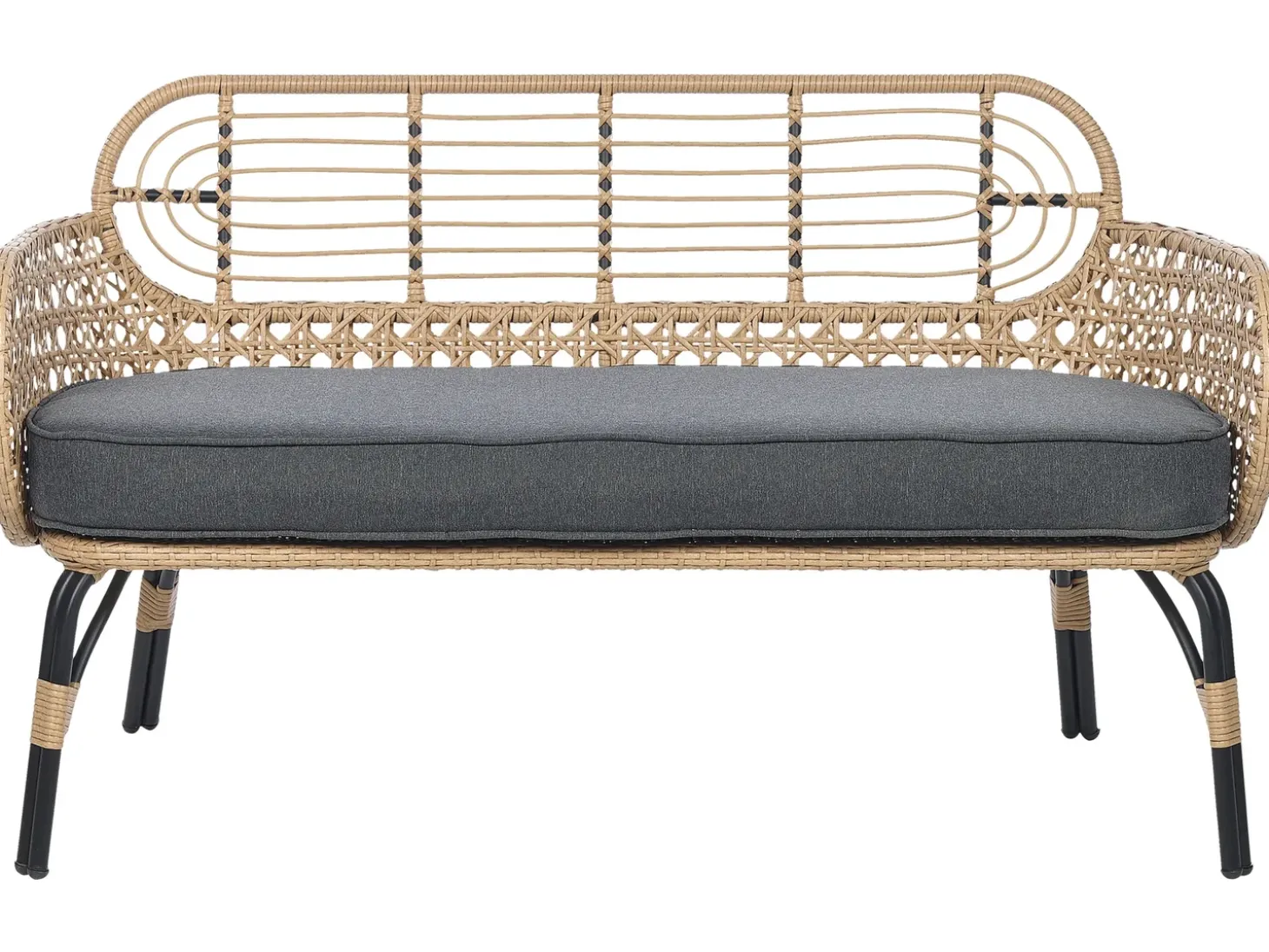 Havebænk med hynde PRATELLO 122 cm PE-rattan Naturlig