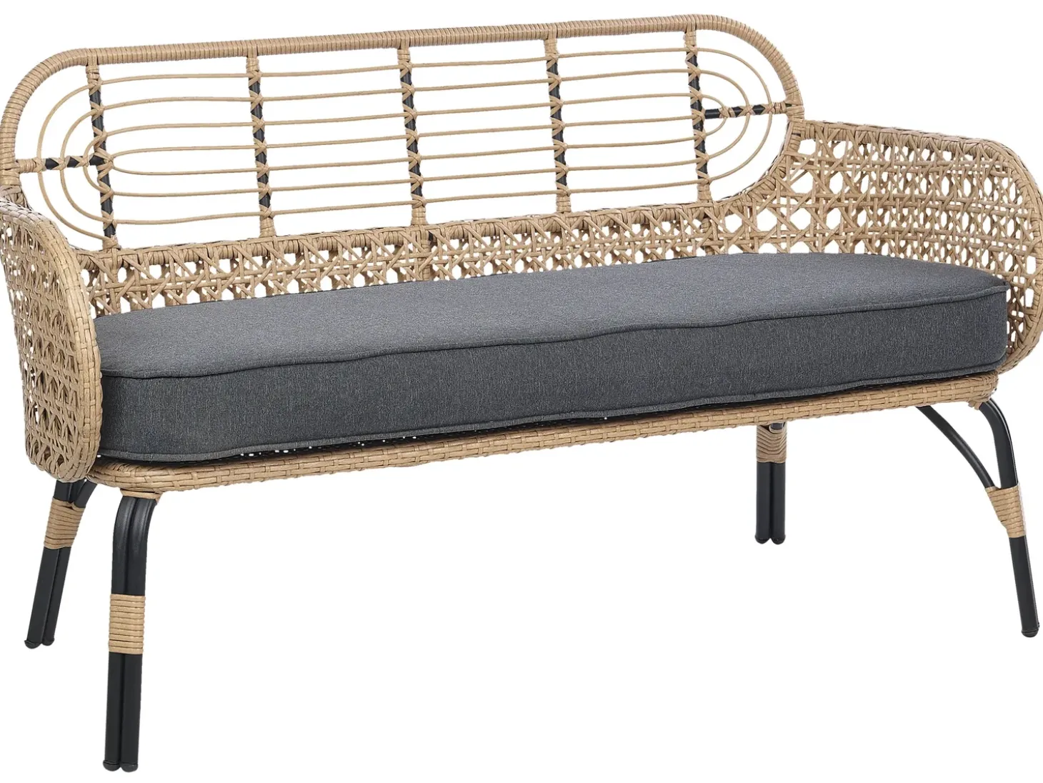 Havebænk med hynde PRATELLO 122 cm PE-rattan Naturlig