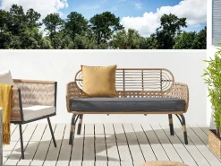 Havebænk med hynde PRATELLO 122 cm PE-rattan Naturlig