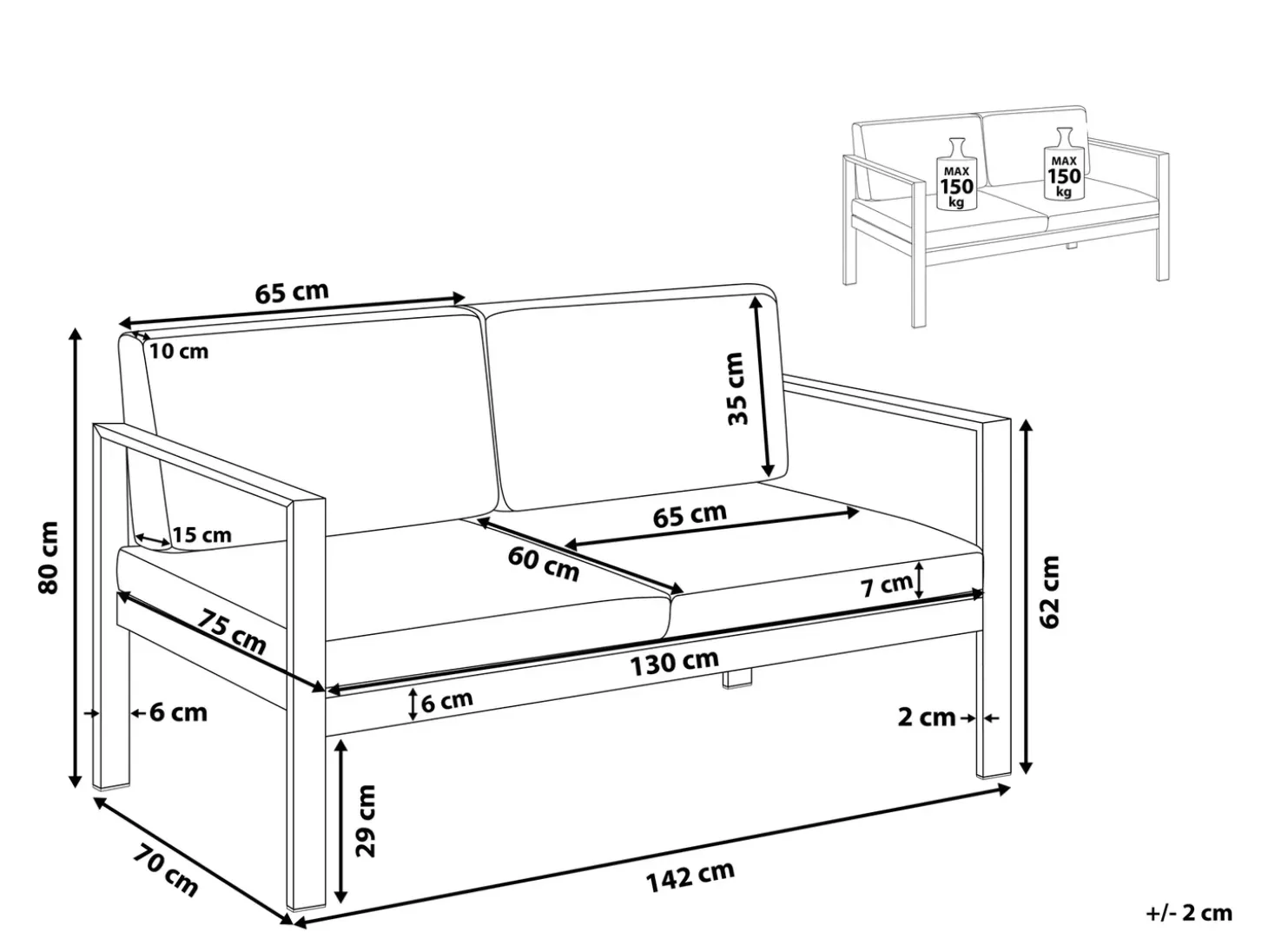Havebænk med hynde SALERNO 142 cm Metal Lysegrå