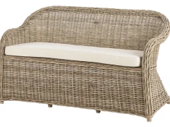 Havebænk med hynde SUSUA 150 cm med fodskammel Rattan Naturlig