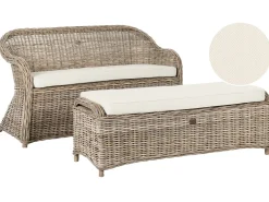 Havebænk med hynde SUSUA 150 cm med fodskammel Rattan Naturlig