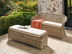Havebænk med hynde SUSUA 150 cm med fodskammel Rattan Naturlig