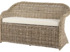 Havebænk med hynde SUSUA 141 cm med fodskammel Rattan Naturlig