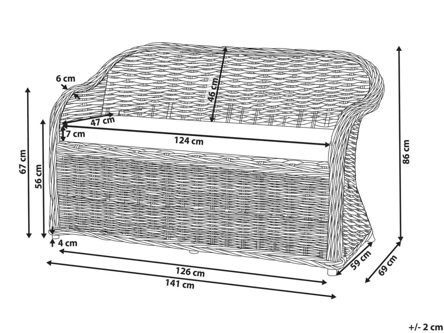Havebænk med hynde SUSUA 141 cm Rattan Naturlig
