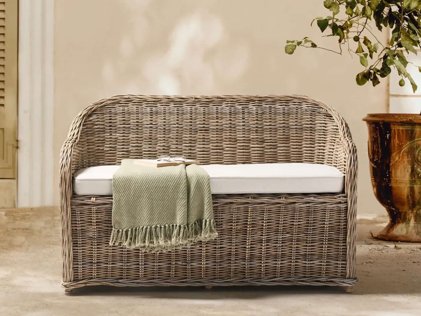 Havebænk med hynde SUSUA 141 cm Rattan Naturlig