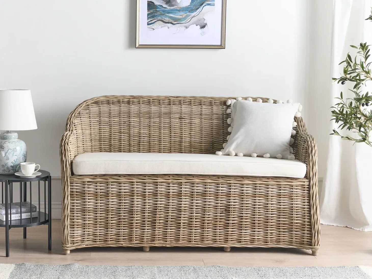 Havebænk med hynde SUSUA 150 cm Rattan Naturlig